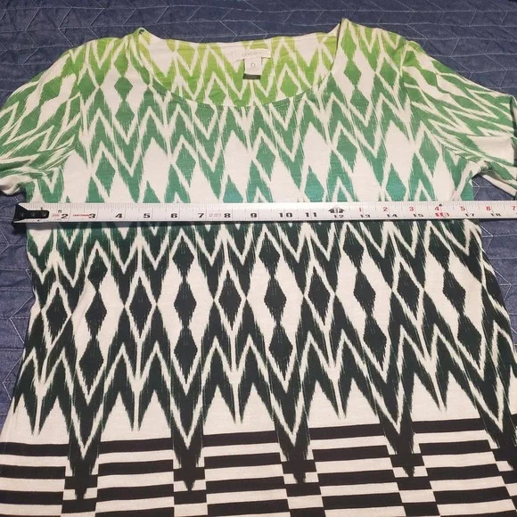 Chico's Size S (0) Lightweight Stretch Rayon Geometric Ombre 3/4 Sleeve Top - Picture 6 of 8